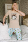 Женская пижама ЖП 067 (бежевый + совята на голубом)